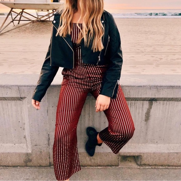 Show Me Your Mumu, Yvonne Metallic Red Stripe Metallic Overall Jumpsuit Size L - Picture 11 of 11